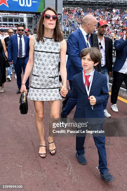 Charlotte Casiraghi and her son Raphaël Elmaleh attend the F1 Grand Prix of Monaco at Circuit de Monaco on May 29, 2022 in Monte-Carlo, Monaco.