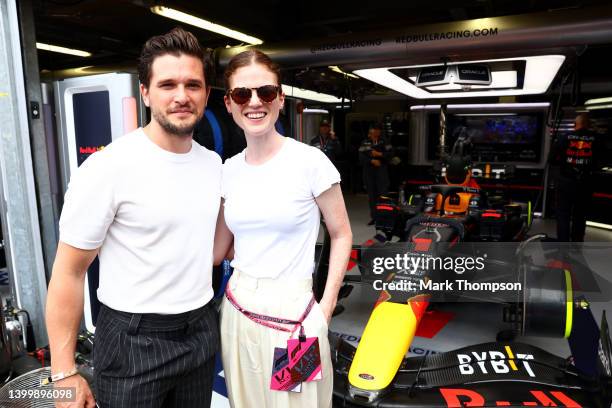 Rose Leslie and Kit Harington pose for a photo outside the Red Bull Racing garage ahead of the F1 Grand Prix of Monaco at Circuit de Monaco on May...