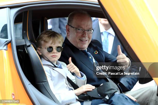 Prince Jacques of Monaco and his father Prince Albert of Monaco the F1 Grand Prix of Monaco at Circuit de Monaco on May 29, 2022 in Monte-Carlo,...