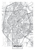 City map Seville, travel vector poster design