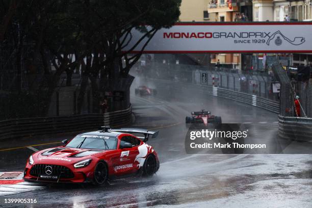 The FIA Safety Car leads the field on the formation lap during the F1 Grand Prix of Monaco at Circuit de Monaco on May 29, 2022 in Monte-Carlo,...