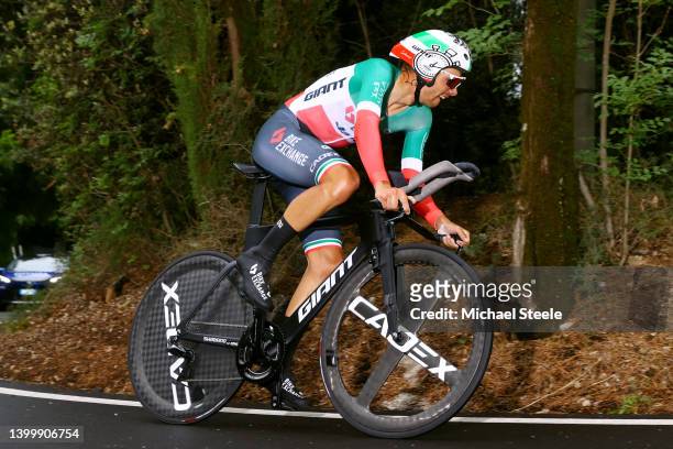 Matteo Sobrero of Italy and Team BikeExchange - Jayco sprints during the 105th Giro d'Italia 2022, Stage 21 a 17,4km individual time trial stage from...