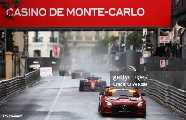 The FIA Safety Car leads the field on the formation lap during the F1 Grand Prix of Monaco at Circuit de Monaco on May 29, 2022 in Monte-Carlo,...