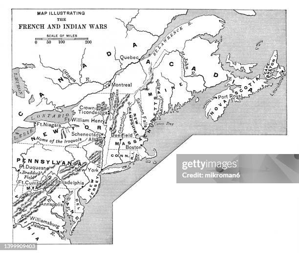 old map illustrating the french and indian wars (1781) - french and indian war stock pictures, royalty-free photos & images