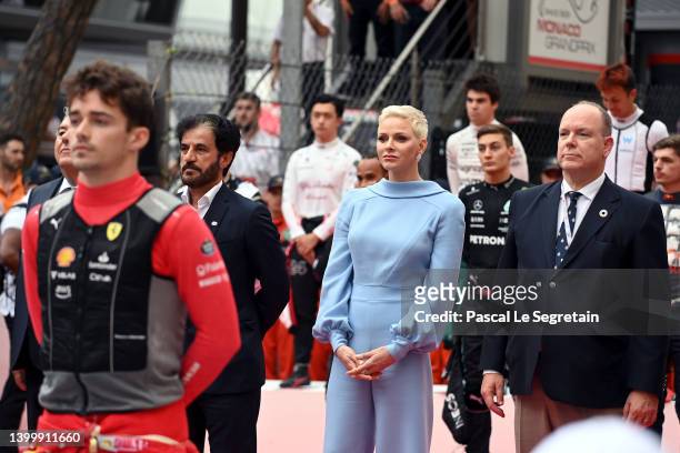 Charles Leclerc of Monaco and Ferrari, Princess Charlene de Monaco and Prince Albert de Monaco attend the F1 Grand Prix of Monaco at Circuit de...