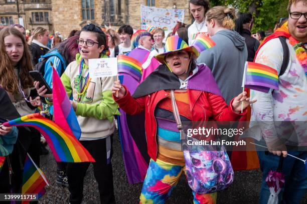 Hundreds of people take to the streets in Durham as they take part in the Durham Pride Festival parade on May 29, 2022 in Durham, England. The parade...