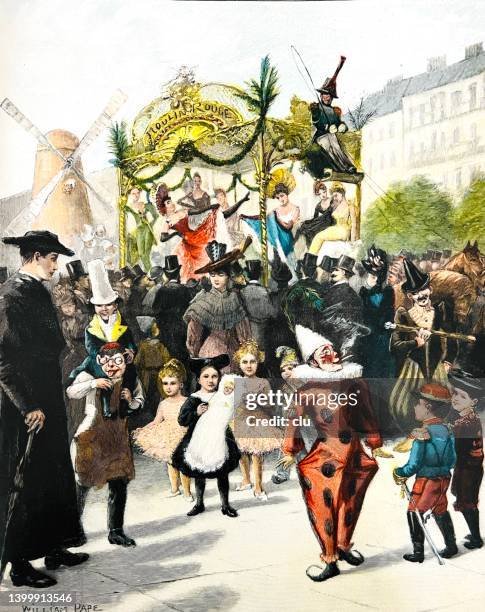 stockillustraties, clipart, cartoons en iconen met carnival in paris - carnival celebration event