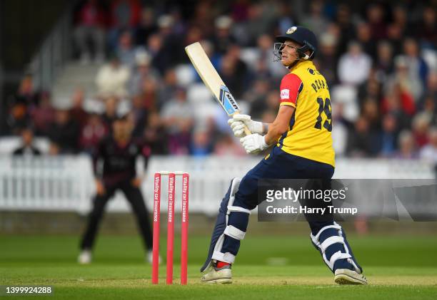 Michael Pepper of Essex plays a shot during the Vitality T20 Blast match between Somerset and Essex Eagles at The Cooper Associates County Ground on...
