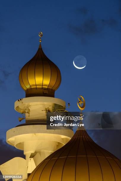 crescent moon and mosque - islam background stock pictures, royalty-free photos & images