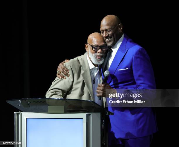 Basketball Hall of Fame member Spencer Haywood introduces former track and field athlete John Carlos to present the John Carlos and Tommie Smith...