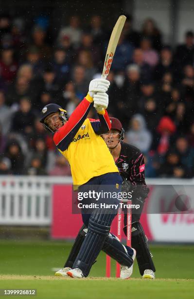 Daniel Sams of Essex plays a shot as Tom Banton of Somerset keeps during the Vitality T20 Blast match between Somerset and Essex Eagles at The Cooper...