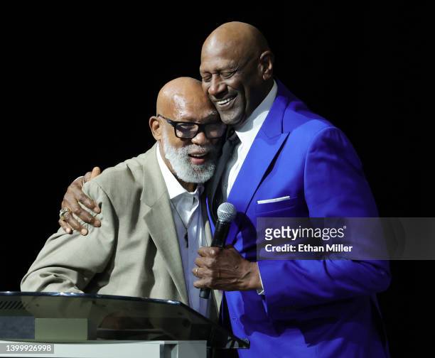 Basketball Hall of Fame member Spencer Haywood introduces former track and field athlete John Carlos to present the John Carlos and Tommie Smith...