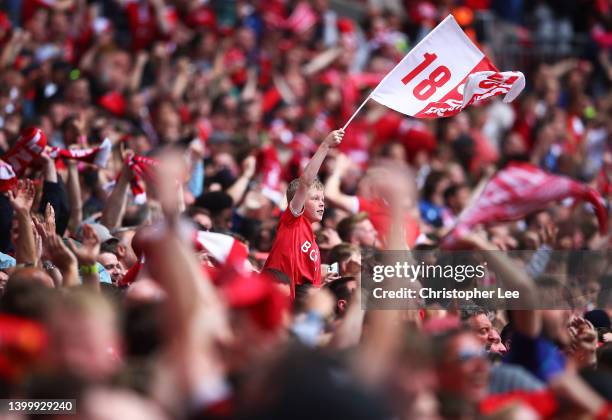 Nottingham Forest fans cheer on their side during the Sky Bet Championship Play-Off Final match between Huddersfield Town and Nottingham Forest at...