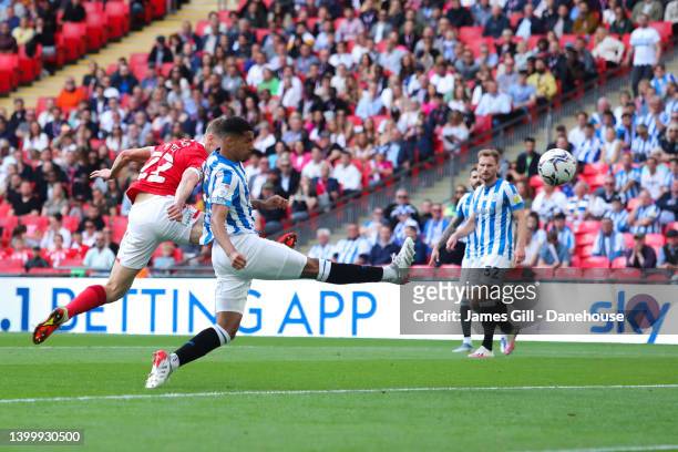 Levi Colwill of Huddersfield scores an own goal and Nottingham Forest's first goal during the Sky Bet Championship Play-Off Final match between...