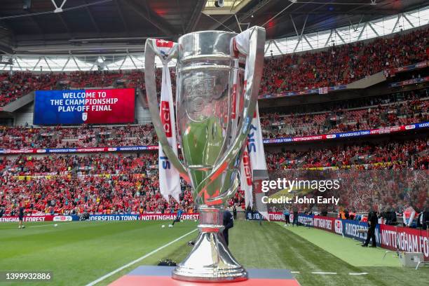 Giant EFL Play Off Trophy is seen during the Sky Bet Championship Play-Off Final match between Huddersfield Town and Nottingham Forest at Wembley...