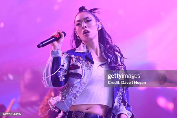 Rina Sawayama on stage during Radio 1's Big Weekend 2022 at War Memorial Park on May 29, 2022 in Coventry, England.
