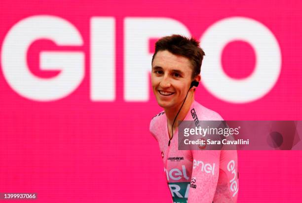 Jai Hindley of Australia and Team Bora - Hansgrohe Pink Leader Jersey looks on during the 105th Giro d'Italia 2022, Stage 21 a 17,4 km stage from...