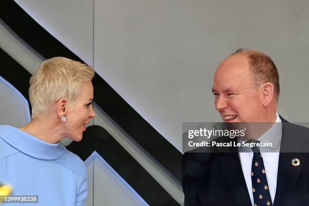 Princess Charlene and Prince Albert II of Monaco attend the F1 Grand Prix of Monaco at Circuit de Monaco on May 29, 2022 in Monte-Carlo, Monaco.