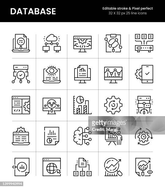 database editable stroke line icons - catalogue stock illustrations