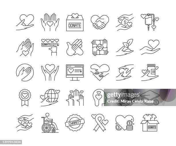 charity und spende thin line icons set - spenden stock-grafiken, -clipart, -cartoons und -symbole