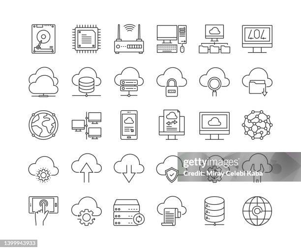 cloud data technology thin line icons set - application security abstract stock illustrations