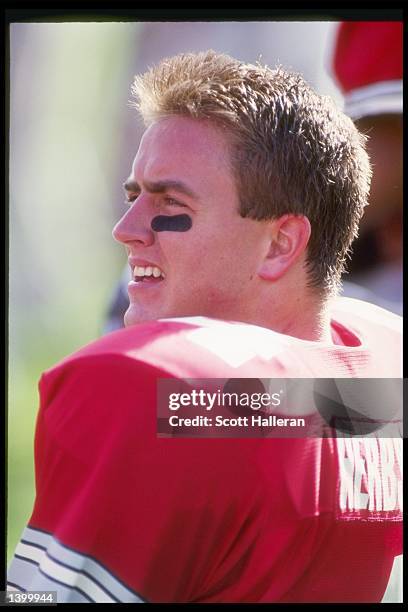 Quarterback Kirk Herbsteit of the Ohio State Buckeyes stands on the field during the Citrus Bowl against the Georgia Bulldogs at the Citrus Bowl in...