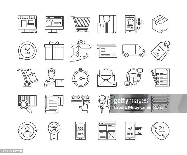 e-commerce thin line symbole set - personalised communication stock-grafiken, -clipart, -cartoons und -symbole