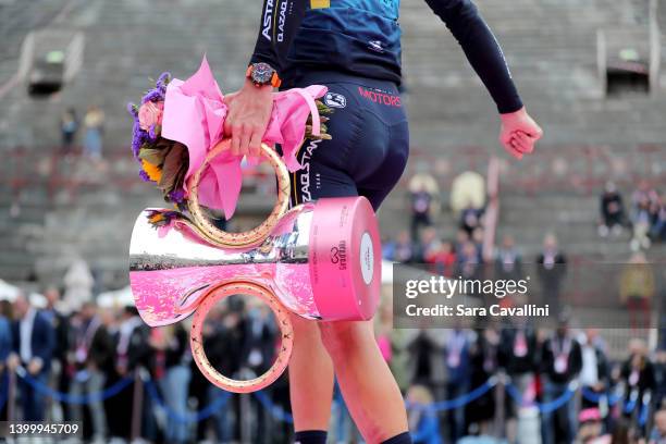 General view of the trophy received by Vincenzo Nibali of Italy and Team Astana-Qazaqstan during the 105th Giro d'Italia 2022, Stage 21 a 17,4 km...