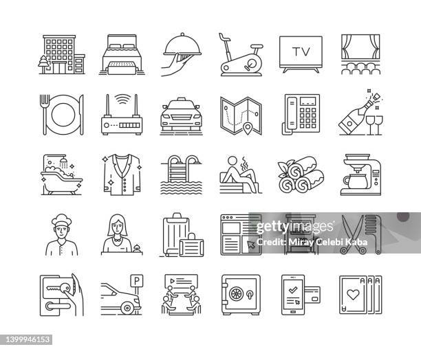 hotel services line thin icons set - salon tv stock illustrations