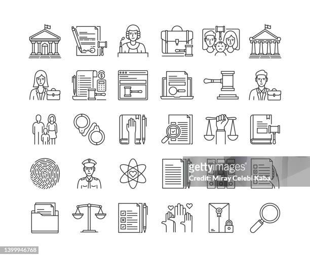 law and justice thin line icons set - political party icon stock illustrations