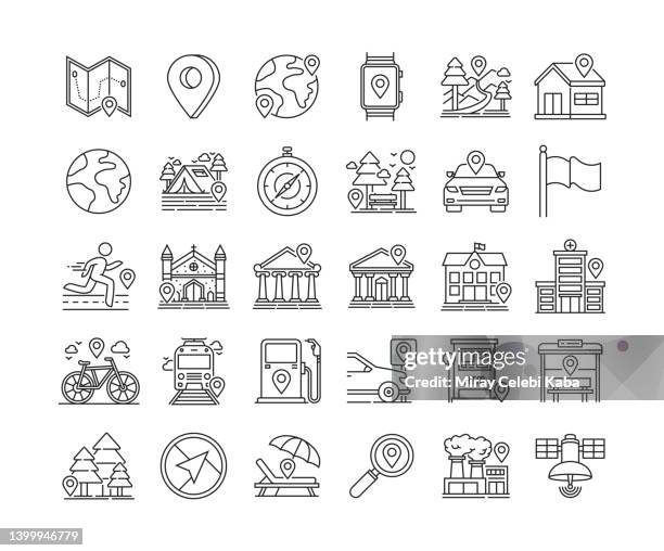 stockillustraties, clipart, cartoons en iconen met map and navigation thin line icons set - compass city