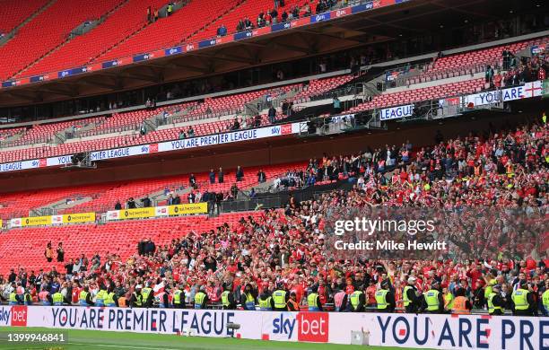 Nottingham Forest fans celebrate following their sides victory in the Sky Bet Championship Play-Off Final match between Huddersfield Town and...