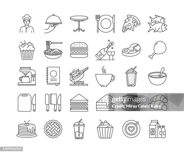 stockillustraties, clipart, cartoons en iconen met restaurant and food thin line icons set - apple pie