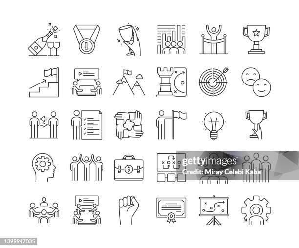 success thin line icons set - planning flipchart stock illustrations