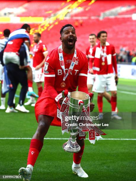 Cafu of Nottingham Forest celebrates with the trophy following their sides victory in the Sky Bet Championship Play-Off Final match between...