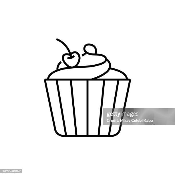 cupcake line icon - baked macaroni stock illustrations