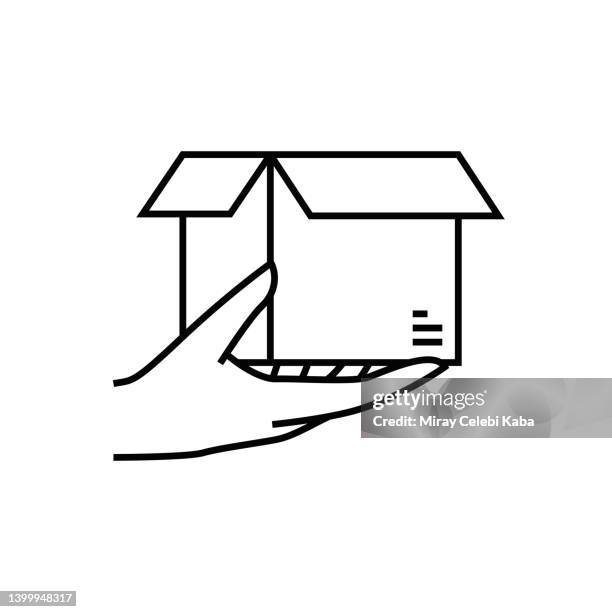 delivery, cargo box, courier line icon - forklift loading stock illustrations