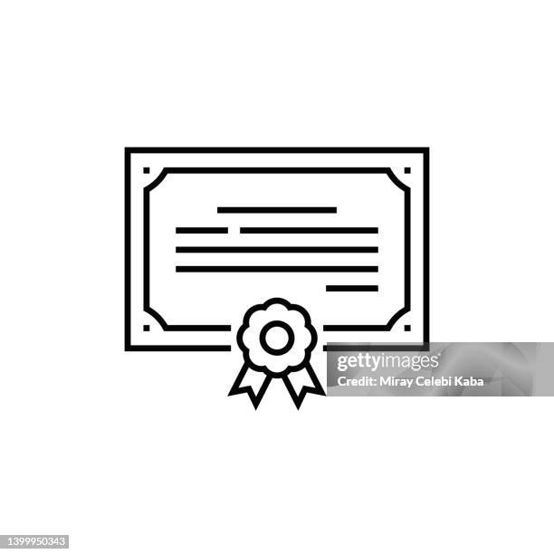 ilustrações de stock, clip art, desenhos animados e ícones de certificate of achievement, diploma, degree, line icon - certification-icon