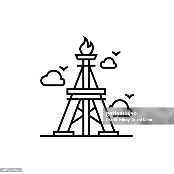 drilling rig, oil platform line icon - mining engineer stock illustrations
