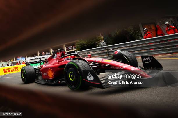 Charles Leclerc of Monaco driving the Ferrari F1-75 on track during the F1 Grand Prix of Monaco at Circuit de Monaco on May 29, 2022 in Monte-Carlo,...