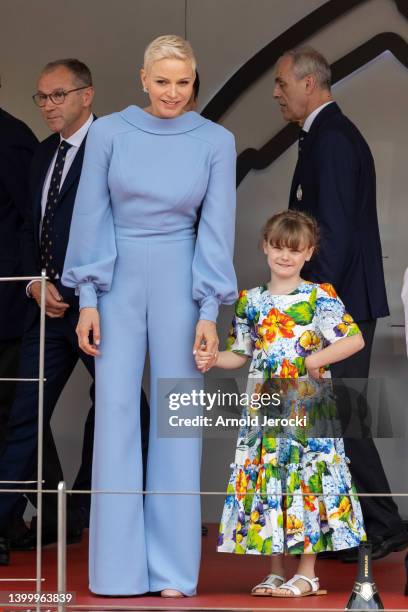 Princess Charlene of Monaco and Princess Gabriella during the F1 Grand Prix of Monaco at Circuit de Monaco on May 29, 2022 in Monte-Carlo, Monaco.