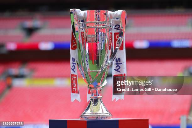 General view of the EFL Championship playofff trophy is seen prior to the Sky Bet Championship Play-Off Final match between Huddersfield Town and...