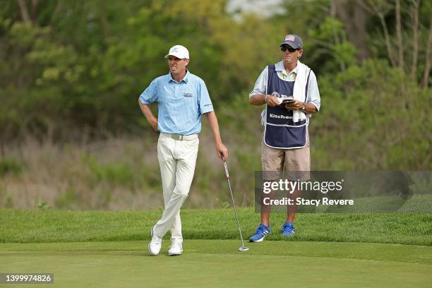 Steven Alker of New Zealand waits to putt on the 16th green during the final round of the Senior PGA Championship presented by KitchenAid at Harbor...