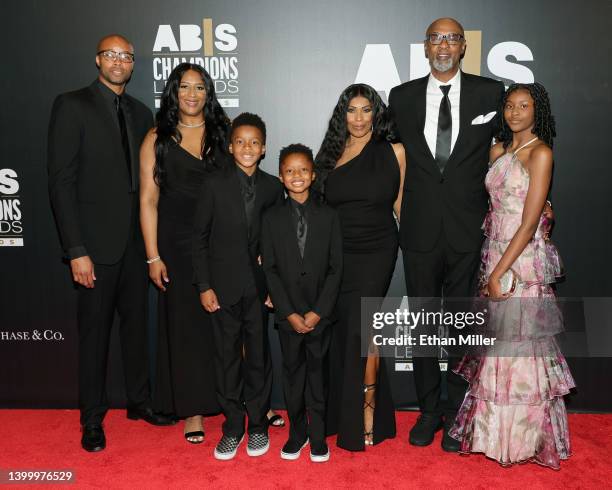 Michael Tabb, his wife Shaya Bryant, sister of Kobe Bryant, their two sons, Pamela Bryant and Joe Bryant, parents of Kobe Bryant, recipients of The...