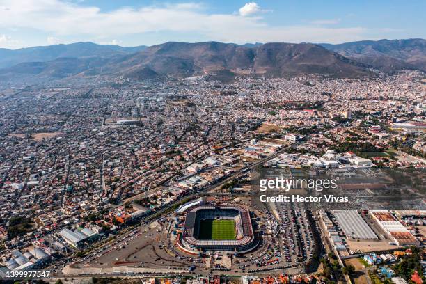 Aerial view of Hidalgo Stadium prior the final second leg match between Pachuca and Atlas as part of the Torneo Grita Mexico C22 Liga MX at Hidalgo...