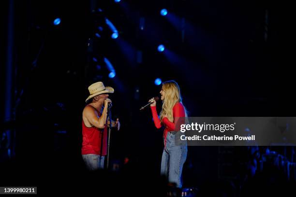 Kenny Chesney performs with surprise guest Kelsea Ballerini at Nissan Stadium on May 28, 2022 in Nashville, Tennessee.