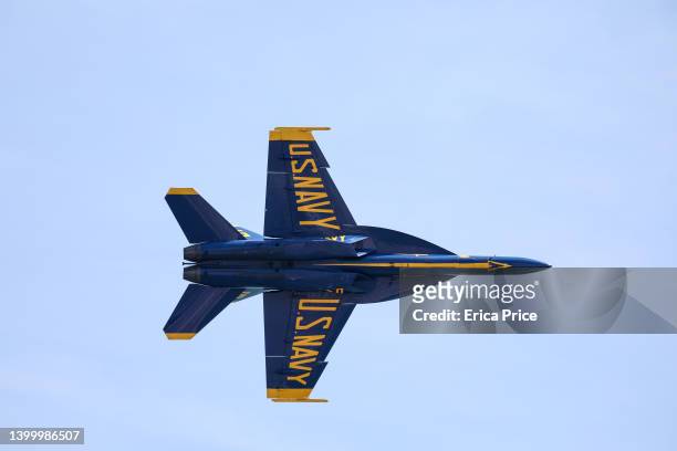 The U.S. Navy's Blue Angels perform at the Bethpage Airshow over Jones Beach for Memorial Day Weekend. After cancellations due to weather conditions...