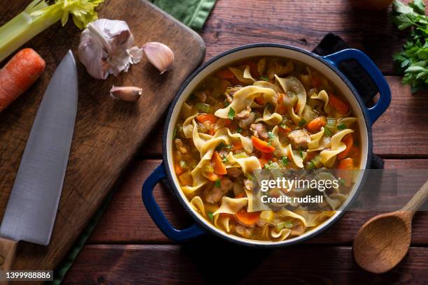 sopa de pollo con fideos - sopa de pollo con fideos fotografías e imágenes de stock