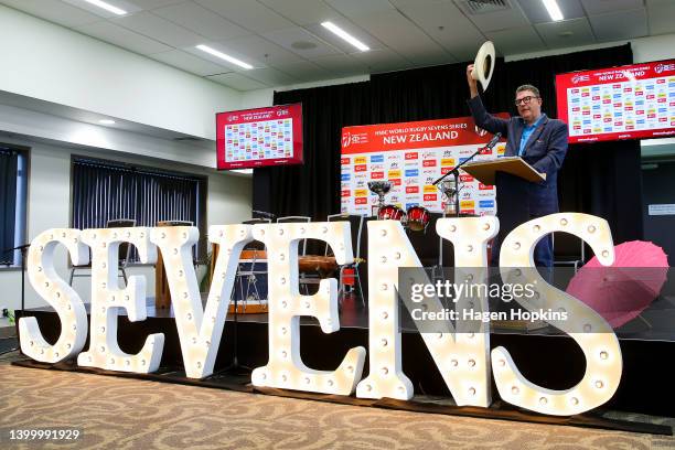 General Manager of 37 South Events Dallas Fisher speaks during an event to announce the return of the HSBC New Zealand Rugby Sevens tournament to...