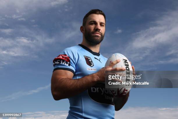 James Tedesco poses during a New South Wales Blues State of Origin squad Media Opportunity at Crowne Plaza Coogee on May 30, 2022 in Sydney,...